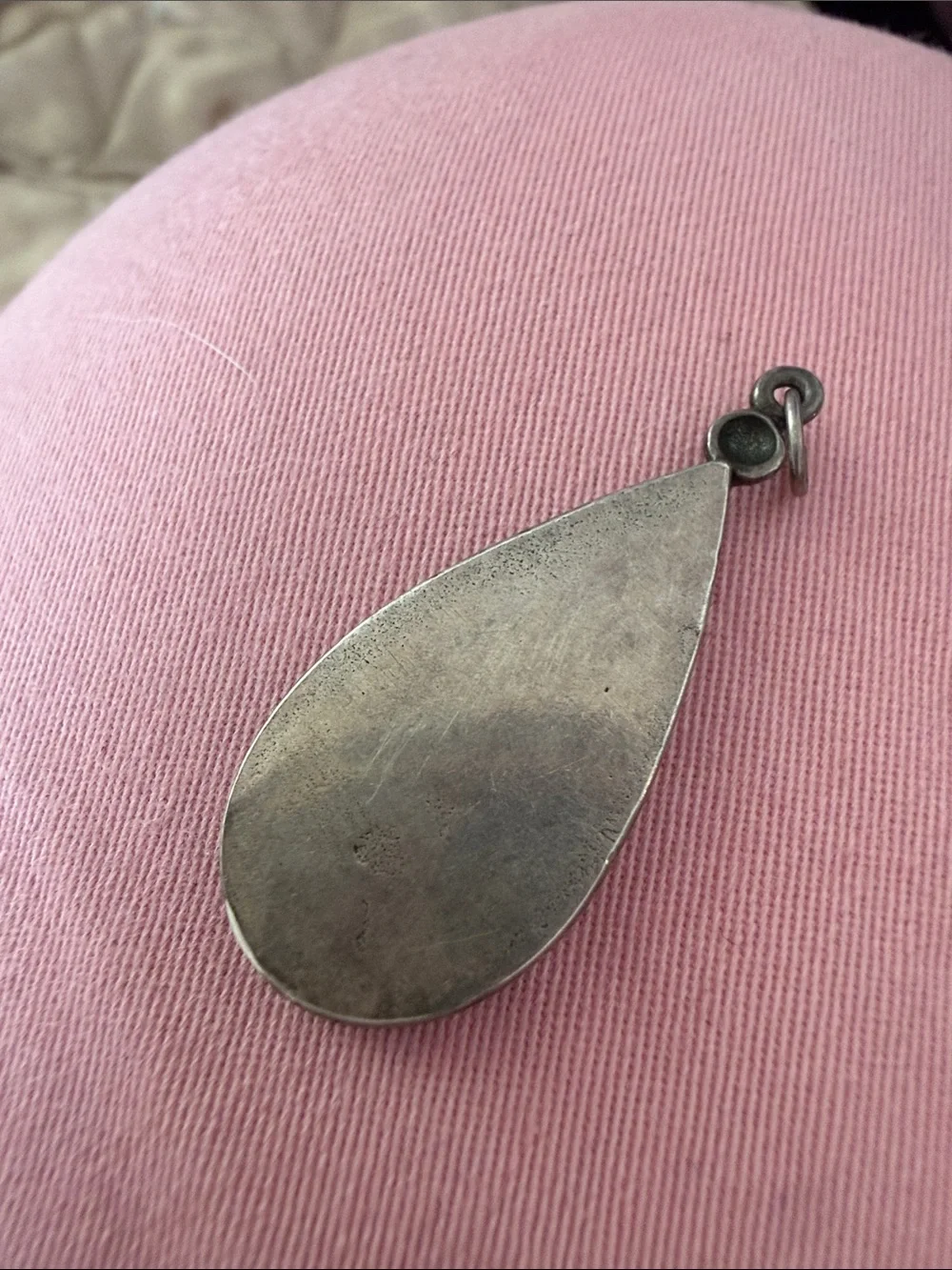 Vintage Genuine Turquoise Teardrop Inlay Pendant Sterling Silver marked 1.25